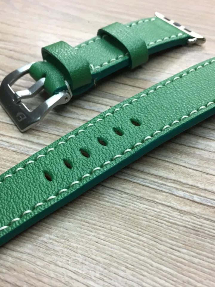 Personalized Apple Watch Band 44mm, Custom Apple Watch Band Leather, iWatch Series 5, Green Leather Watch Band, Valentines Day gift for him