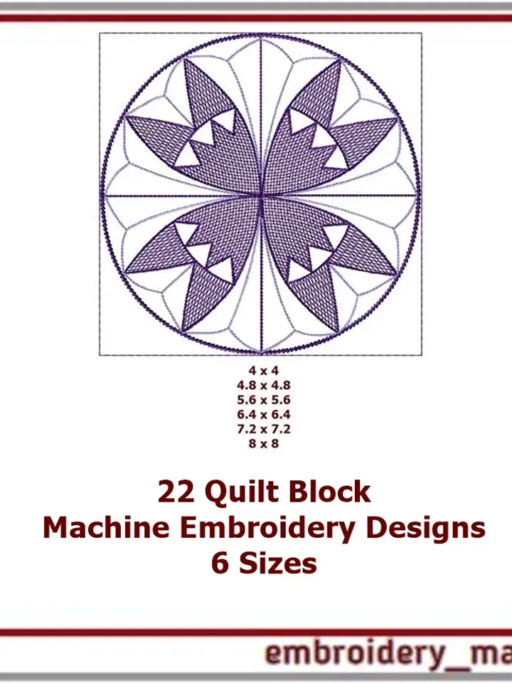 22 Quilt Block Machine Embroidery Designs - 6 Sizes
