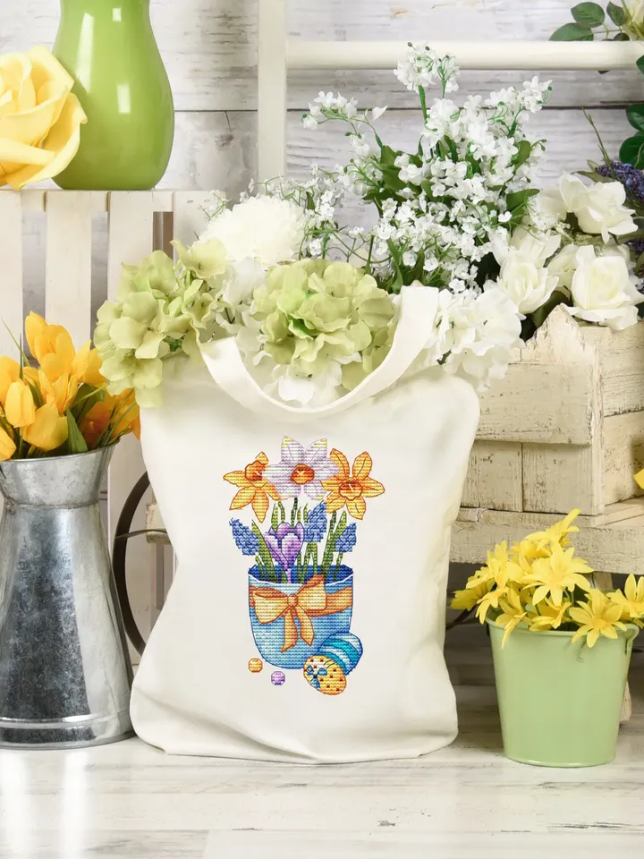 Easter Cross Stitch Pattern PDF, Bouquet Cross Stitch Embroidery Pattern, DMC Cross Stitch Chart Pattern Embroidery