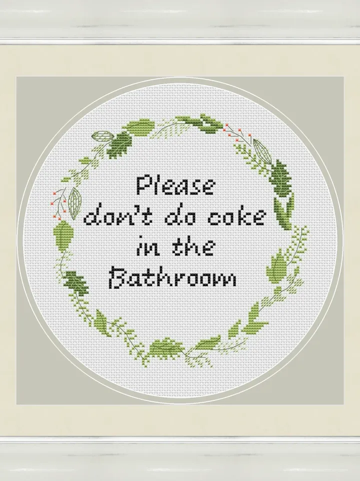 Please Don’t Do Coke In The Bathroom Cross Stitch Pattern PDF, Funny cross stitch pattern modern, Subversive xstitch