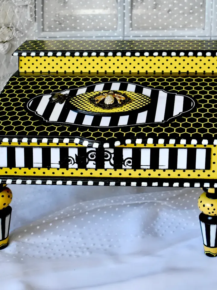 Bureau for papers and documents in black-white-yellow color