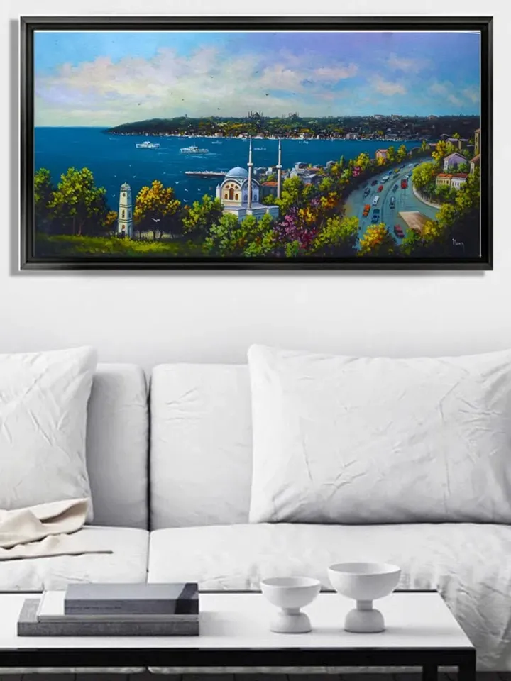 İstanbul Landscape Print on Canvas , Floating Frame Option, Modern Wall Art, Extra Large Canvas Wall Art