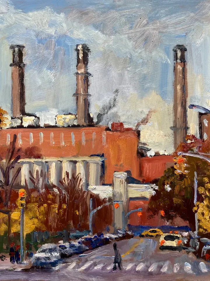 Original New York Cityscape Painting - Golden Light/Avenue D/NYC - 9x12 Oil on Panel, Urban Impressionism, Signed Original Realist Fine Art