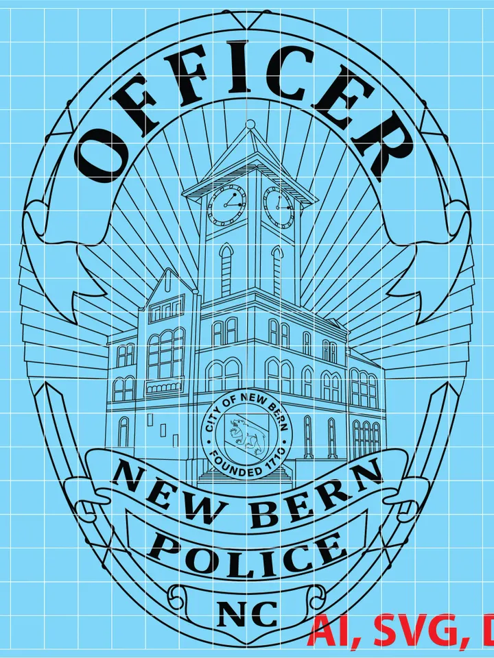 City of New Bern Police Officer Badge, Logo, Seal, Custom, Ai, Vector, SVG, DXF, PNG,