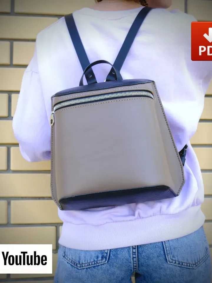 PDF leather pattern - Women's leather backpack. BG15
