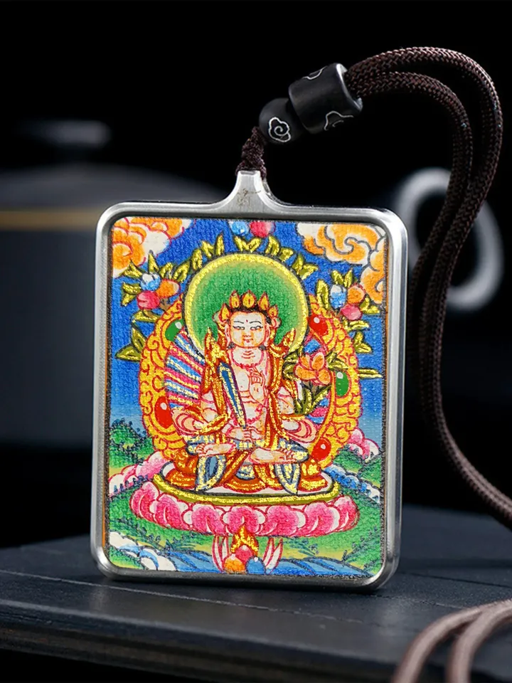 Gandhanra Handpainted Locket Thangka Amulet,Manjusri,Wisdom Buddha,Packed in Gau Shrine Box