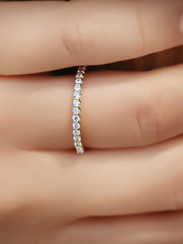 CUT DIAMOND RING | Round Diamond Women Stackable Ring | 14k Gold Diamond Wedding Women Eternity Ring Band | Gift For Anniversary