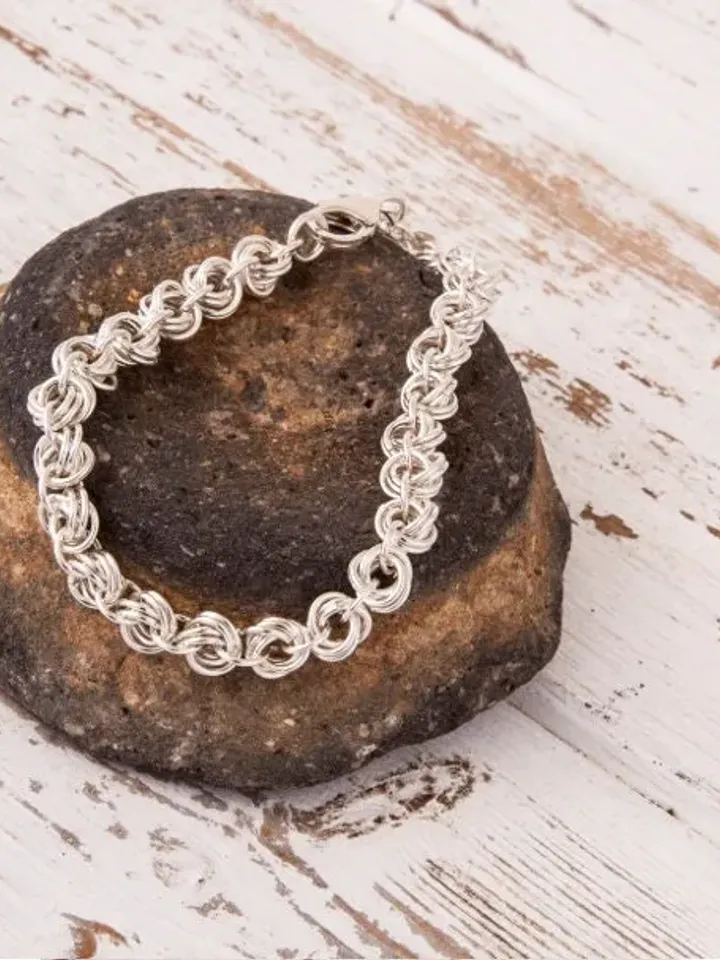 Sterling Silver Double Flower Chain Bracelet