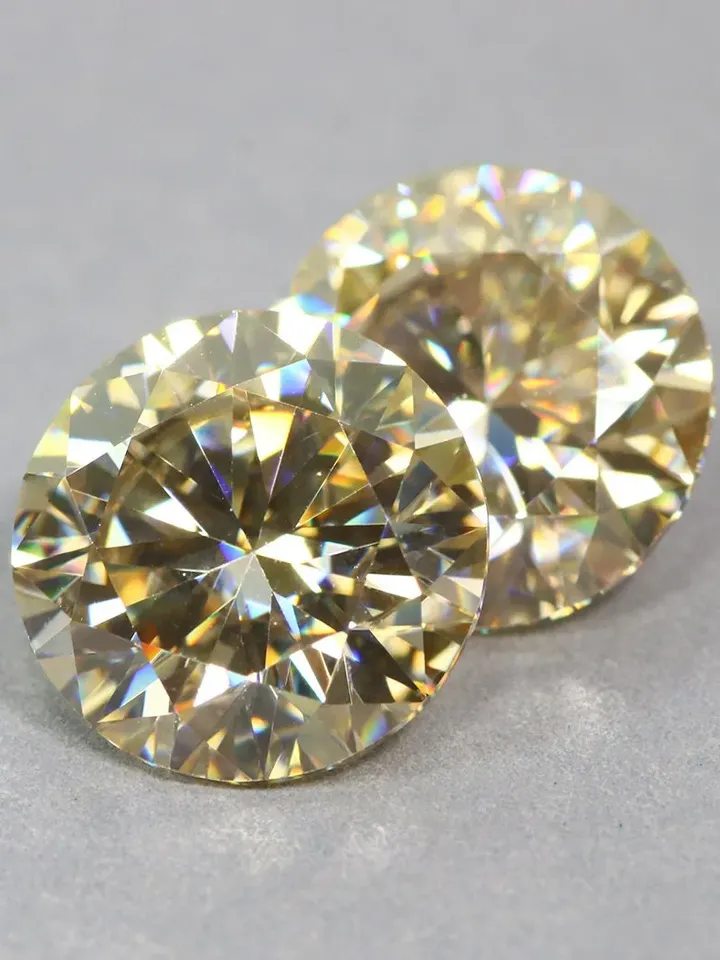 7.27 CT Impressive ! Rare Golden Yellow Pair Moissanite With Excellent Round Cut