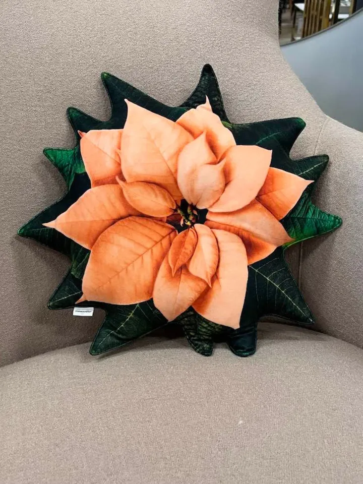 Poinsettia pillow small orange / poinsettia cushion / christmas pillow / christmas decoration / plant pillow