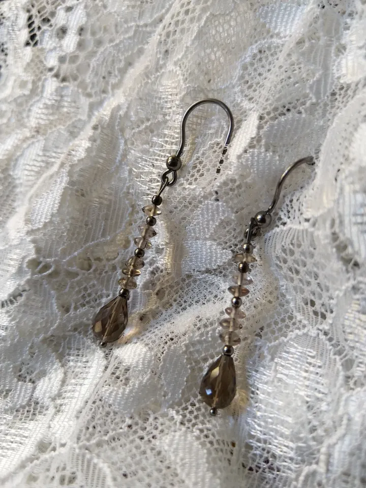 Black rhodium-plated silver and smoky quartz earrings Smoked quartz black rhodium plated silver sterling earrings