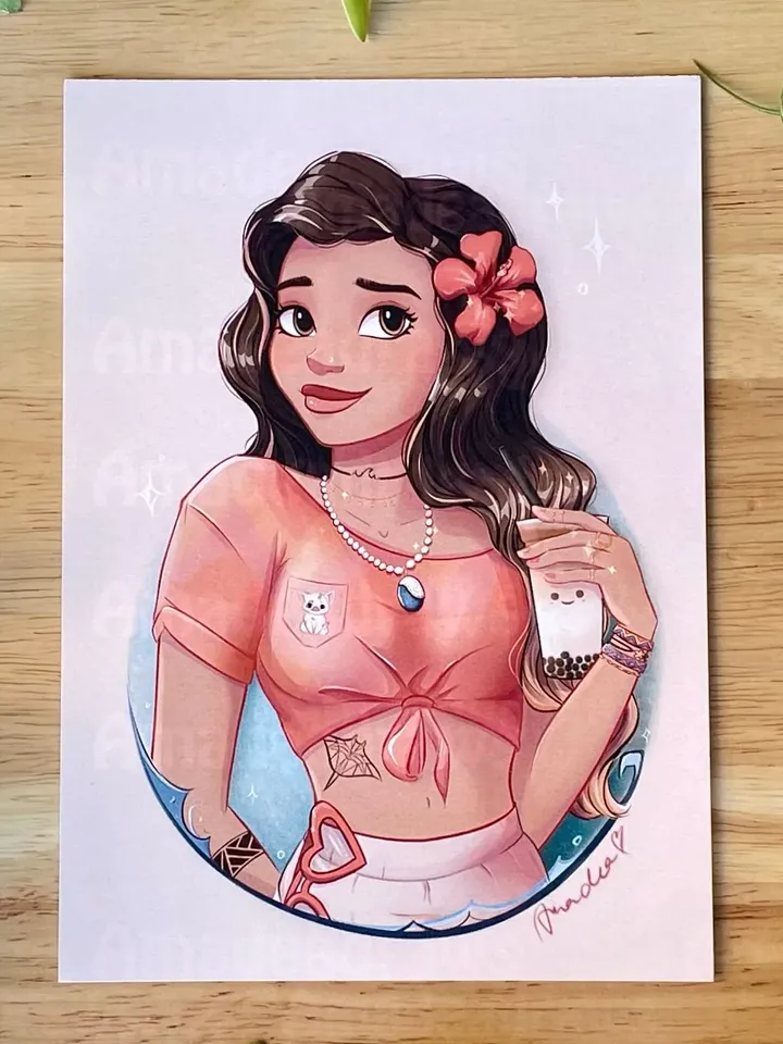 Hawaii Princess w Boba Matte Art Print | Wall Art | Home Decor Print | Family Home Print | Small Gift | Kids Gift