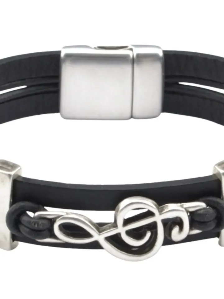 Music Bracelet, Treble Clef Bracelet, Music Teacher Gift, Men Women Leather Bracelet, Music Gifts, Treble Clef Charm, Piano Teacher Gift