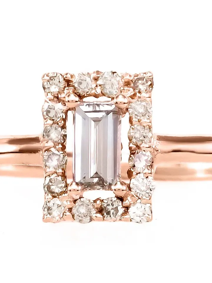 14K Gold Diamond 0,25Ct GVS Baguette Solitaire Engagement Ring, Minimalistic, Stylish, Trendy, Gift for Her, Anniversary, Valentines,Dainty