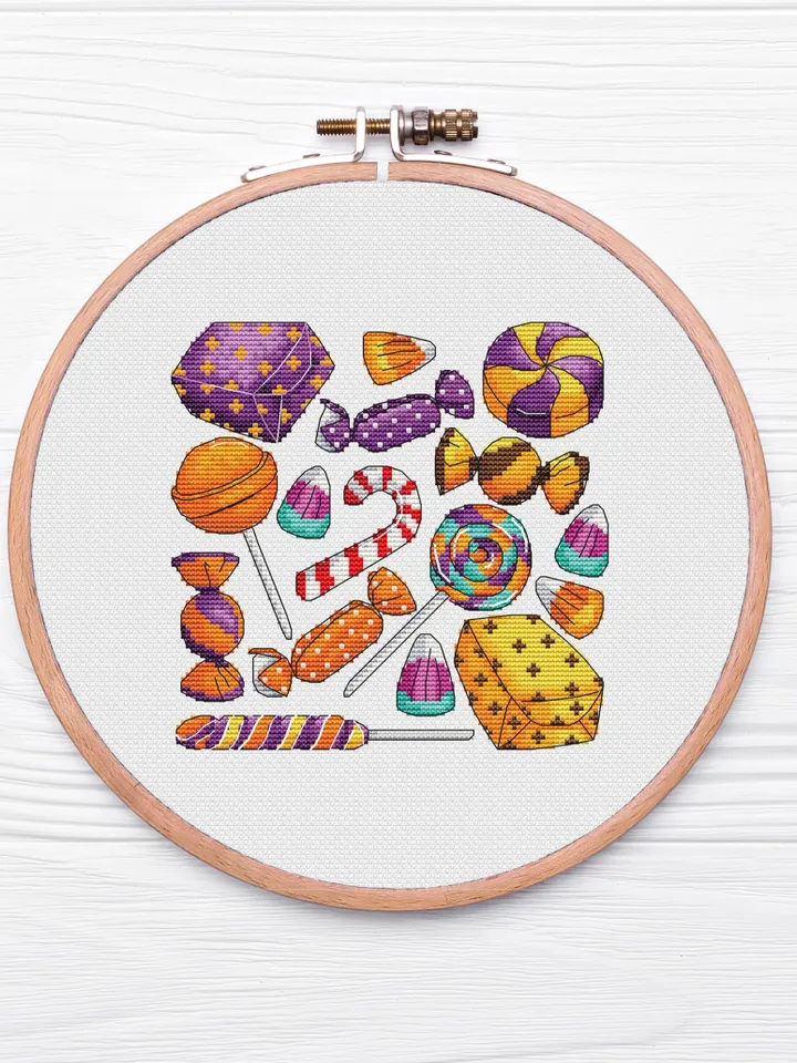 Halloween Cross Stitch Pattern, PDF Instant Download, Halloween Candy Pattern, Cross Stitch Embroidery, Halloween Candy Cross Stitch