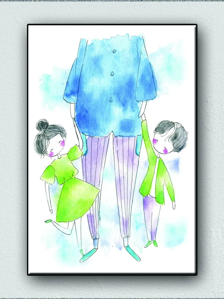 Watercolour Painting Cartoons Print on Canvas , Floating Frame Option, Modern Wall Art, Extra Large Canvas Wall Art