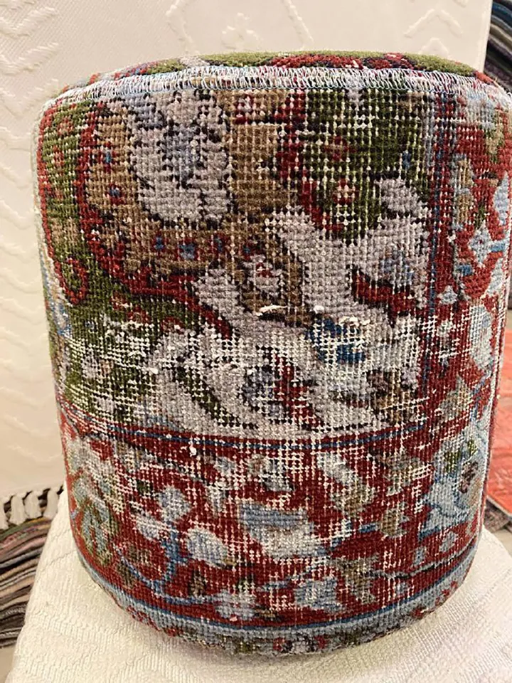 KilimPuff: Handmade Patchwork Ottoman Pouf, Bohemian Kilim Rug, 35x40x35cm for