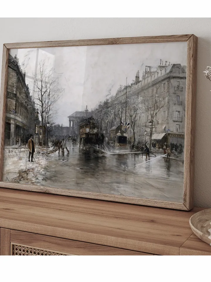 French Cityscape Antique Oil Painting Vintage Print, Architecture Paris Street France Art, Downloadable Printable Wall Art | 21