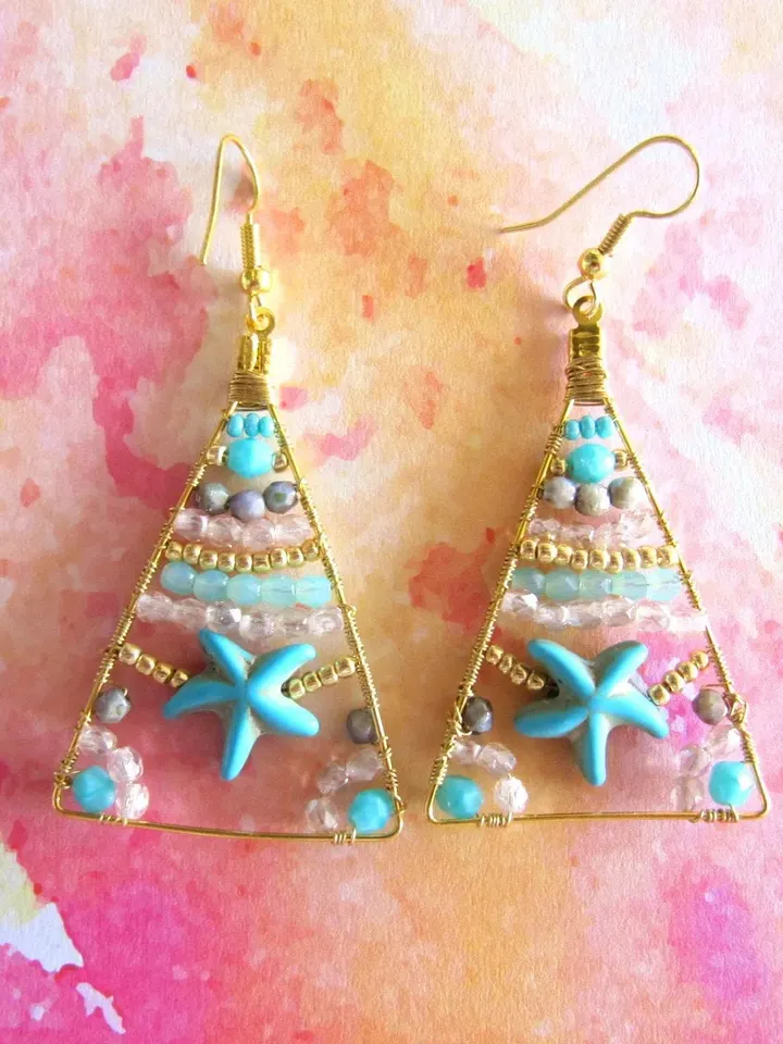 Handmade boho earrings, long earrings, hippie style earrings, summer earrings, bohemial cristal beads jewelry, blue jewelry