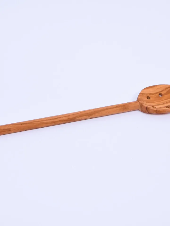 Wooden Spoon Pierced / Round Handle Olive Wood Spoon with 6 Holes - AKwood - Best Quality Cooking Utensils! Stirring Spoon / Handmade