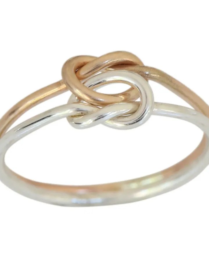 Gold Toe Ring, Love Knot, Mix Metal, Sterling Silver and 14K gold Filled, Valentines Day, Anniversary Size 2