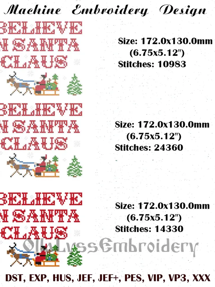 I believe in Santa Claus cross stitch machine embroidery design