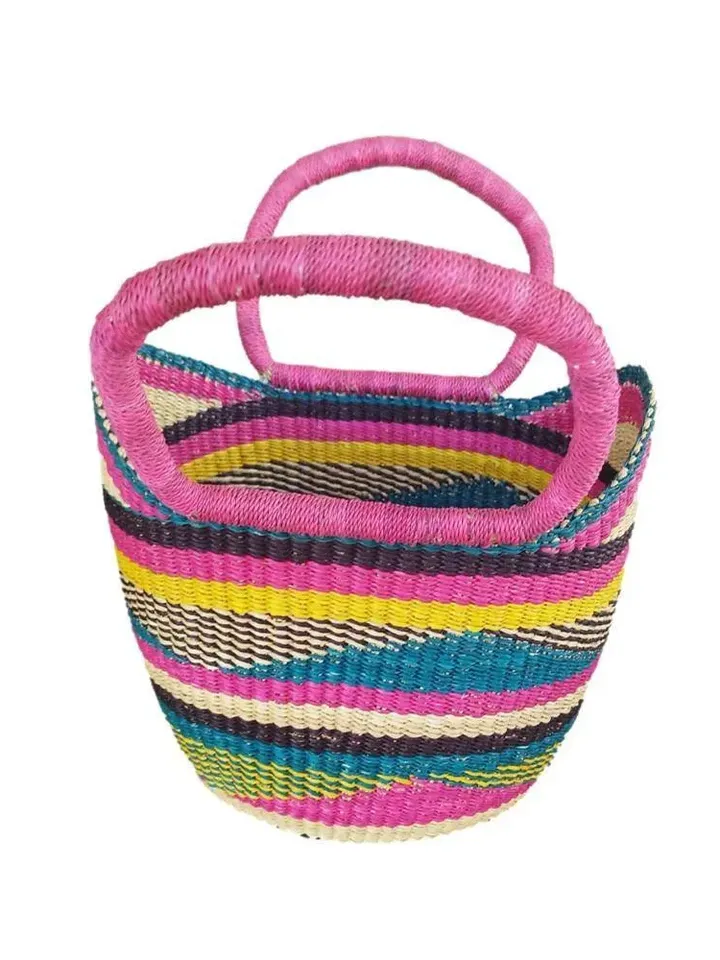 African Bolga Woven Market Basket, Fruit Gathering Basket, Harvest Basket