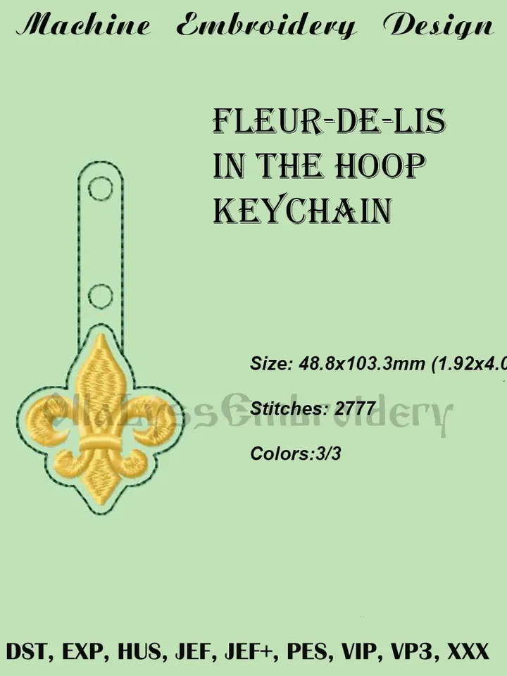 Fleur-de-lis In The Hoop keychain machine embroidery design