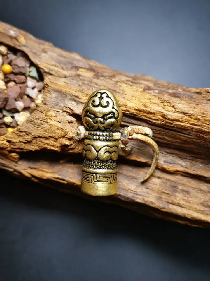 Gandhanra Vintage Brass Tibetan Stamp Seal,Auspiious Meaning, Hand Crafted Amulet Pendant from Tibet