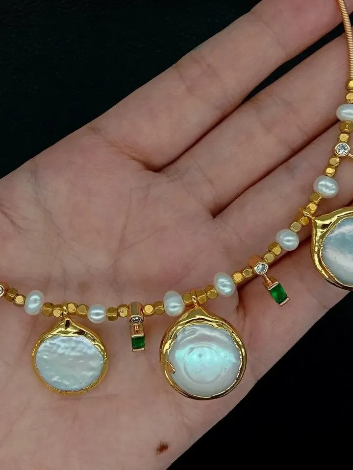 Gold Plated Choker Necklace, Pearl Necklace, Gold Choker, Pearl Choker, Gold Necklace, Unique Necklace, Gemstone Necklace, Gemstone Choker