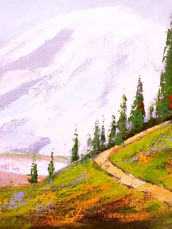Mount Rainier Painting "SUMMER SNOW ON Mt RAINIER" Painting on Canvas Original Art by "Walperion Paintings"