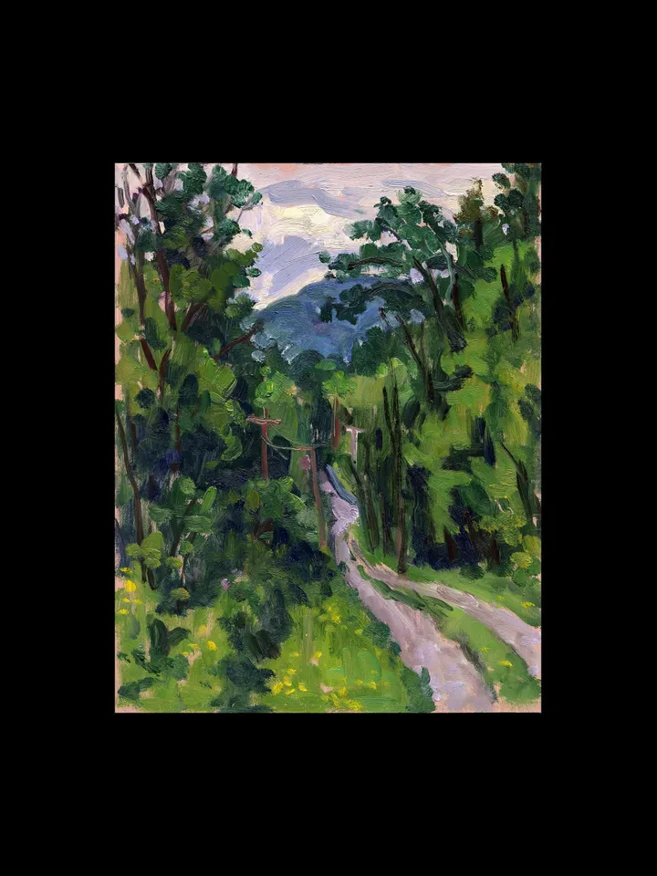 Original Berkshires Oil Painting -Country Road- 7x9 Oil on Panel, Plein Air Impressionist Fine Art, Signed American Realist Landscape