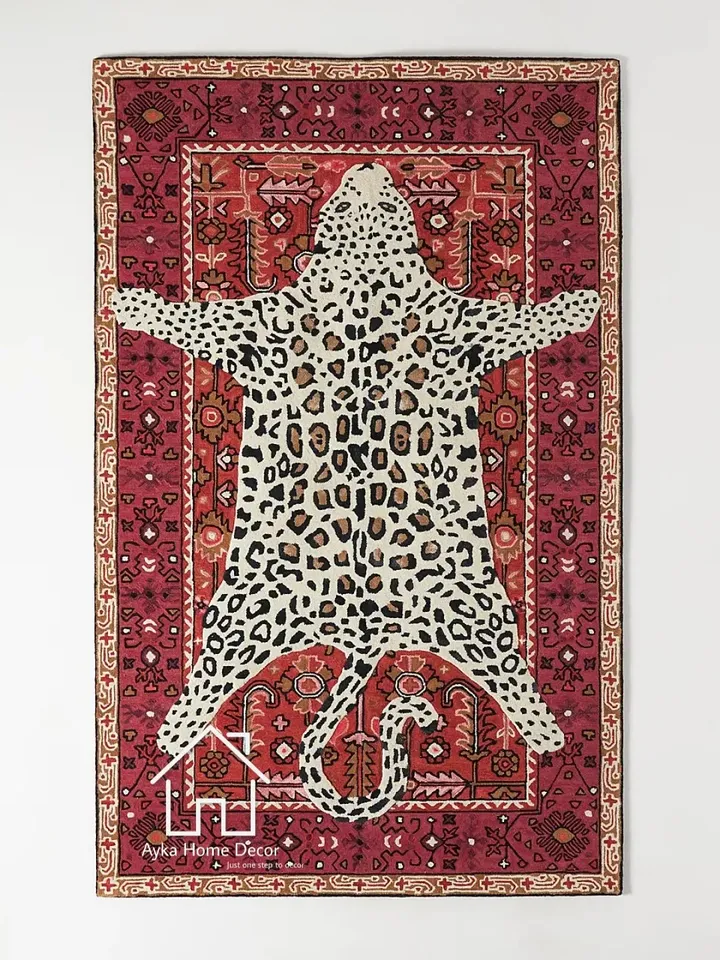 Leopard 100% Handmade Woolen Area Rug For Hall Kitchen Living Room Bed Room Dining Room Kids Room Carpet / Chita Rugs /Animal Rugs Christmas