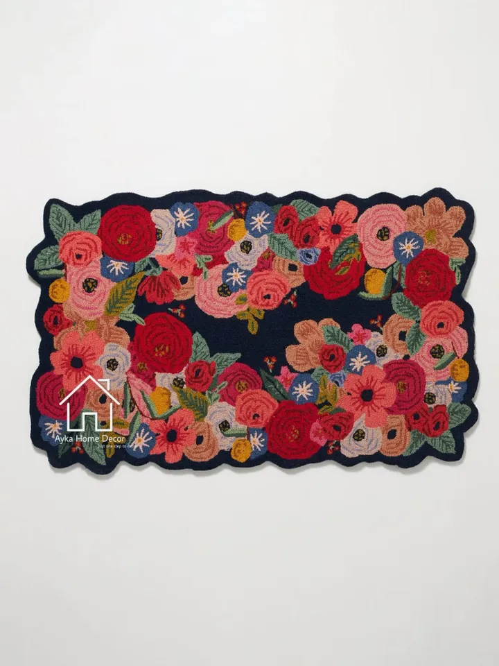 Ayka Vintage 100% Handmade Woolen Area Rug For Hall Kitchen Living Room Bed Room Bath Room Dining Room Kids Room Carpet / Flower / Christmas