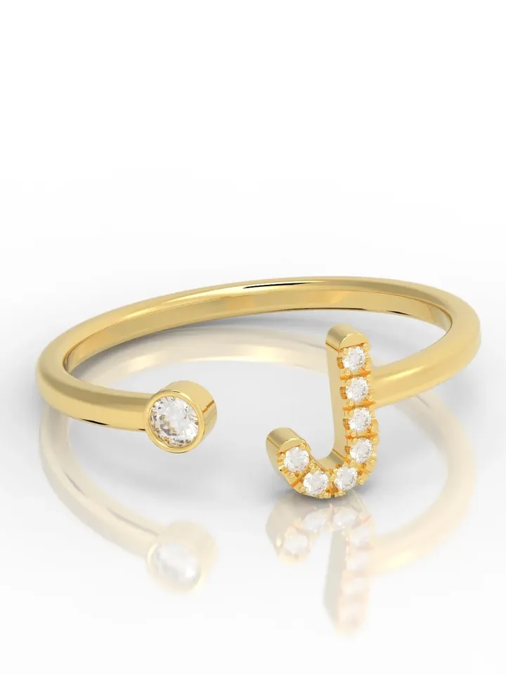 14K Gold Diamond 0,20 Ct G VS Initial Ring Letter Ring for Women Letter J Minimalistic  Trendy Gift for Her Anniversary Valentines Dainty