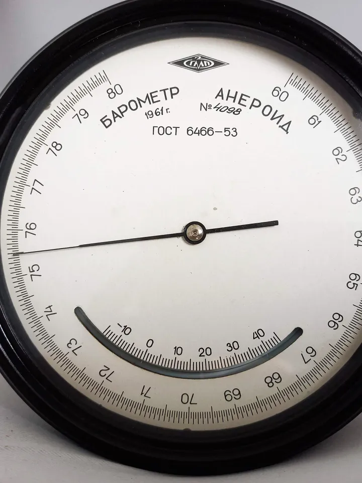 Vintage Large Aneroid Barometer Made in USSR 1961 in Black Carbolite Case