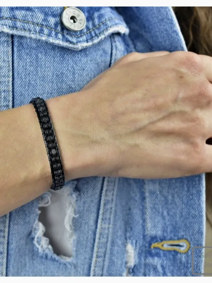 Black Variscite Bracelet, Hematite Gemstone, Slim Arm Band, Gifts For Men, Women, Classy Design Jewelery, Christmas Present, Chic Accessory