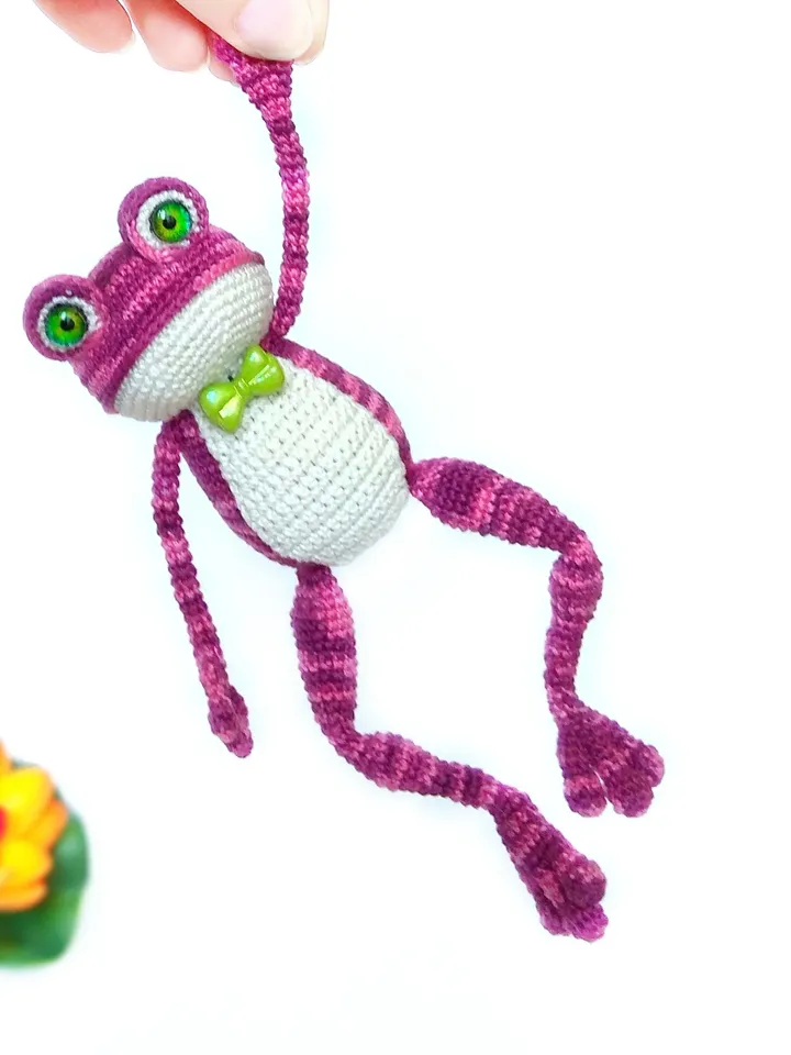 Funny frog plush crochet TO ORDER Burgundy frog amigurumi Stuffed plush toy Handmade frog doll