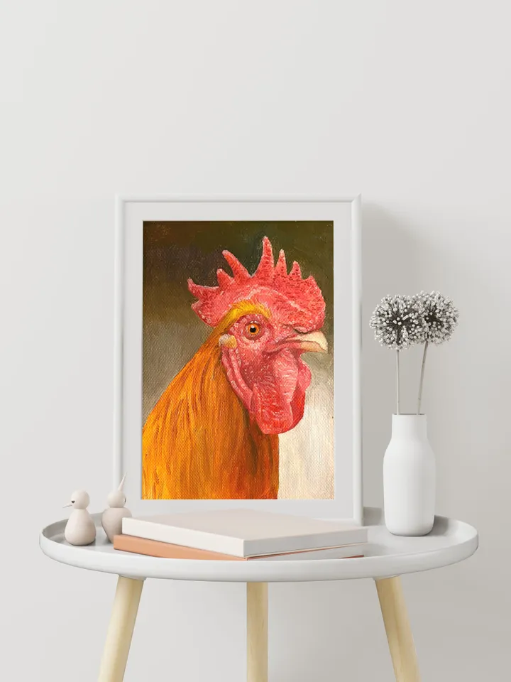 Cock painting,chiken art,oil painting,Original Art Animal Artwork Canvas Art, original painting