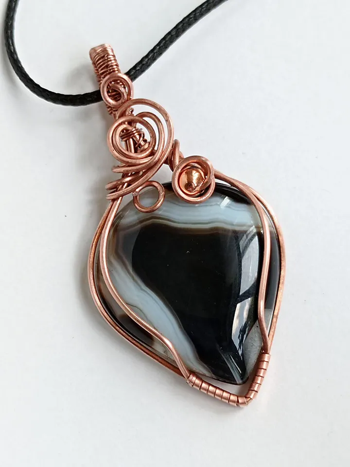 Black Agate Wire Pendant, Crazy Wire-braided Agate, Agate Necklace
