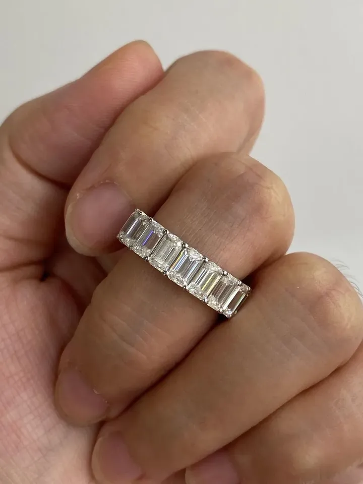 6x4MM Emerald Cut Eternity Band, Moissanite Wedding Band, Full Eternity Band, 8.62 CT Colorless Moissanite, Anniversary Gift Eternity Ring