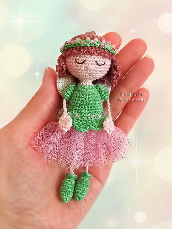 Faerie Princess keychain, Magic girl gift, Tiny Pocket Fairy, Girl nursery decor, Crochet fairy doll, Christmas gift