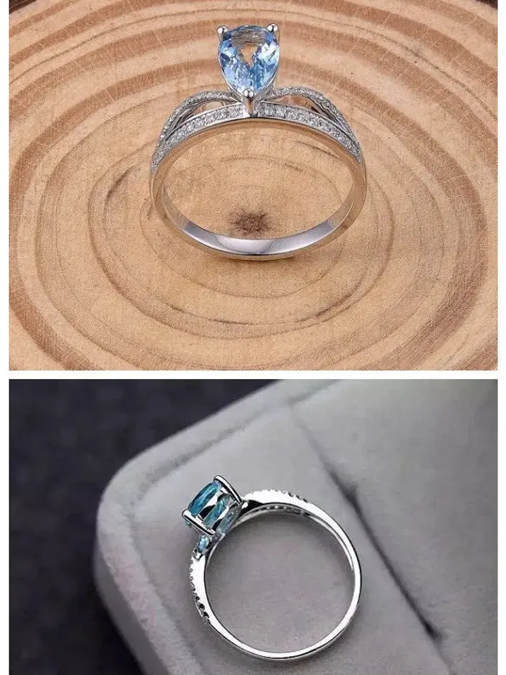Aquamarine Ring - Pear Shape 6x9mm Aquamarine Ring in Solid 14K White Gold, Ring for Pear Cut