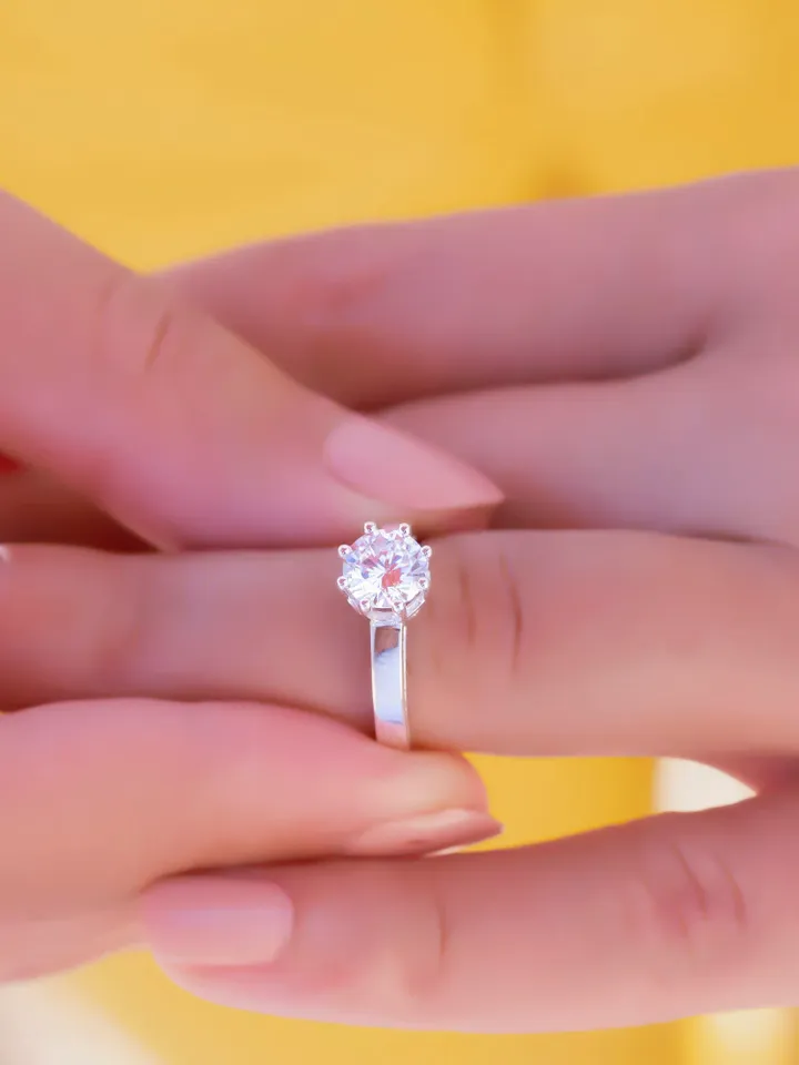 Round Wedding Ring, Round Engagement Ring, Solitaire Ring, 1 Carat Moissanite Round Cut Ring, 14k Solid White Gold Ring, Promise Ring