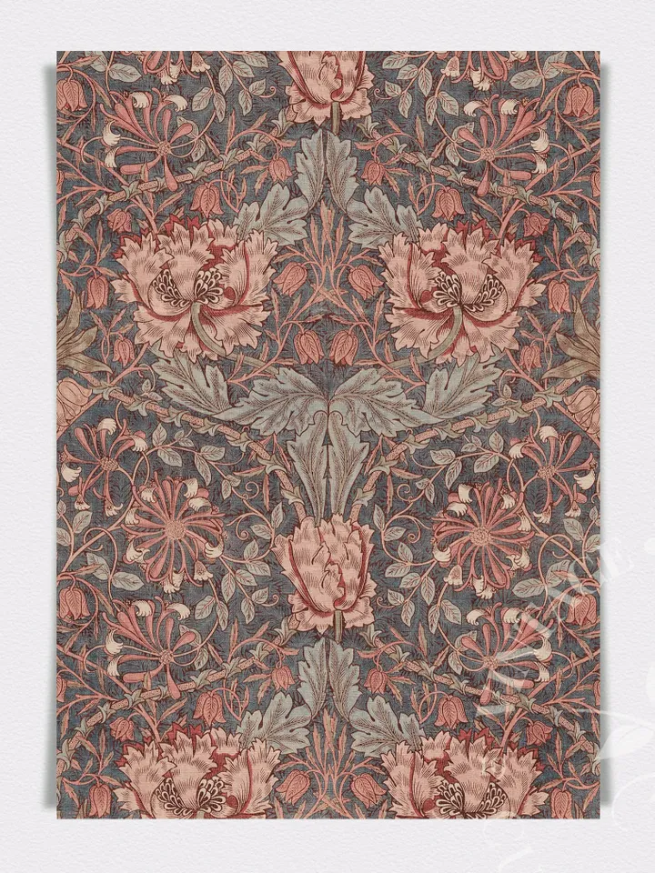 Vintage Textile Wall Art Print by William Morris, Muted Red Abstract Flowers, Art Nouveau PRINTABLE Home Decor | 116