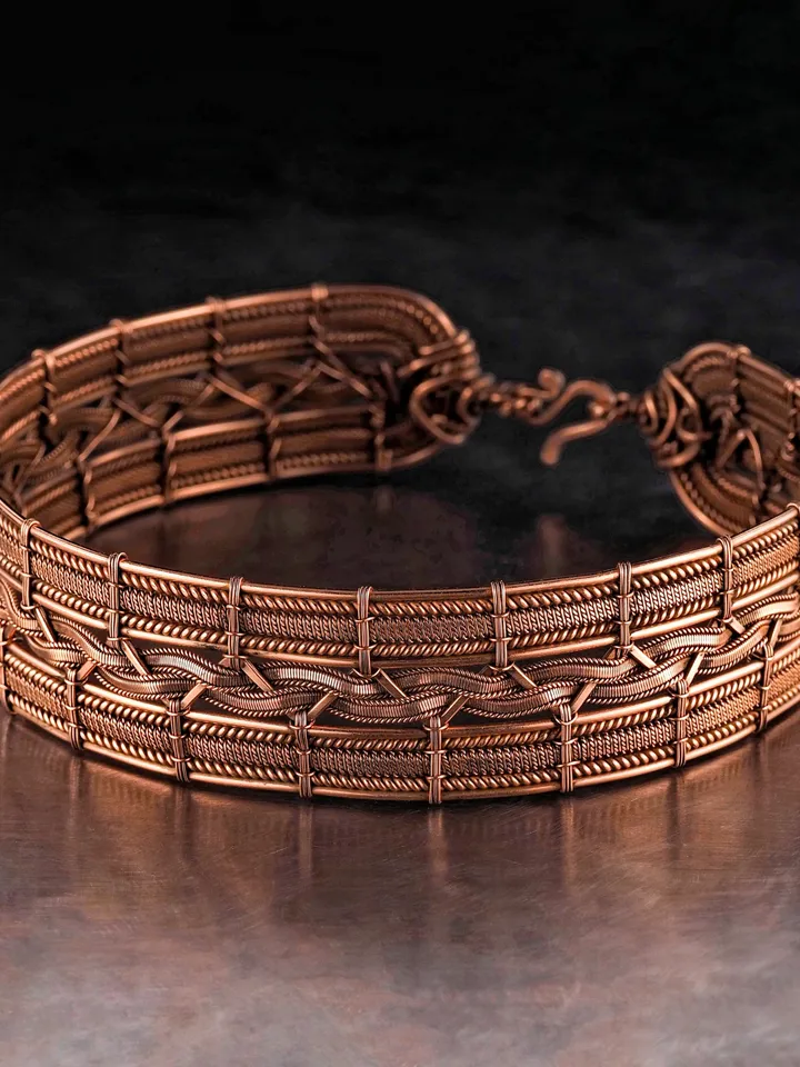 Copper wire choker Wire wrapped collar necklace for woman Woven wire Unique design Festive jewelry for lady WireWrapArt