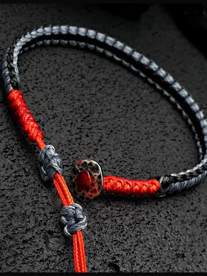 Black,Grey and Red Stylish Bracelet with Silver Button, Wristlet with Adjustable Closure, Chic Gift for Men and Women, Valentine' Presents