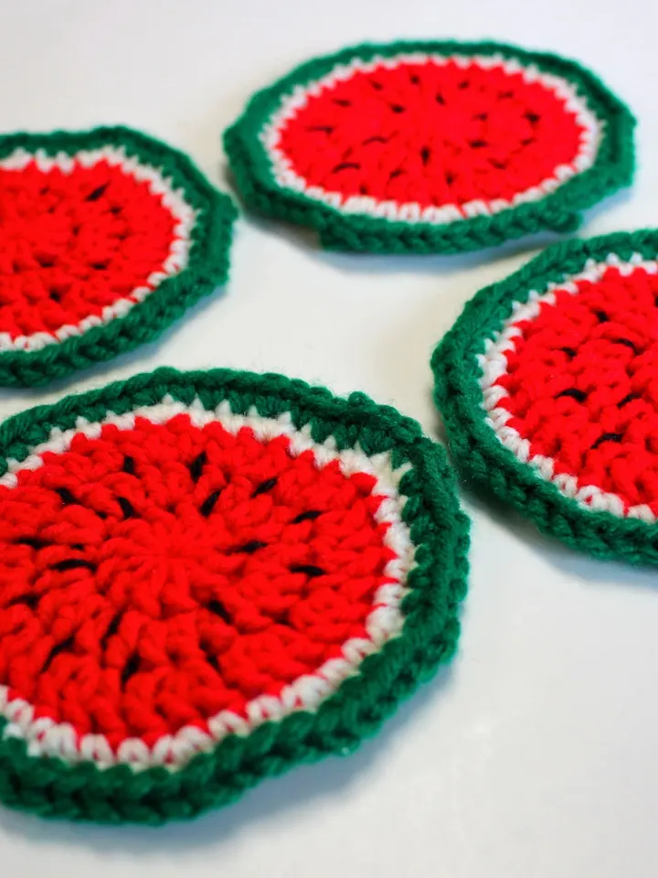 Crochet Yarn Watermelon Coasters, July 4th Home Décor, Summer Time Celebration Decorations, Drink Cozies, Fruit Food Coasters, Gifts for Her