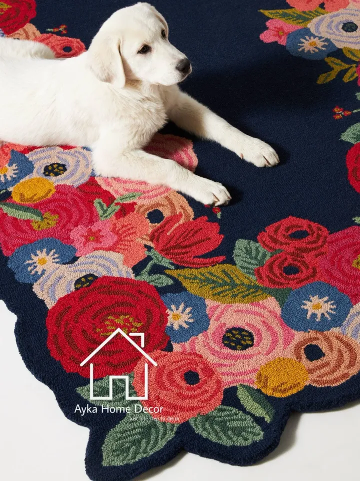 Ayka Vintage 100% Handmade Woolen Area Rug For Hall Kitchen Living Room Bed Room Bath Room Dining Room Kids Room Carpet / Flower / Christmas