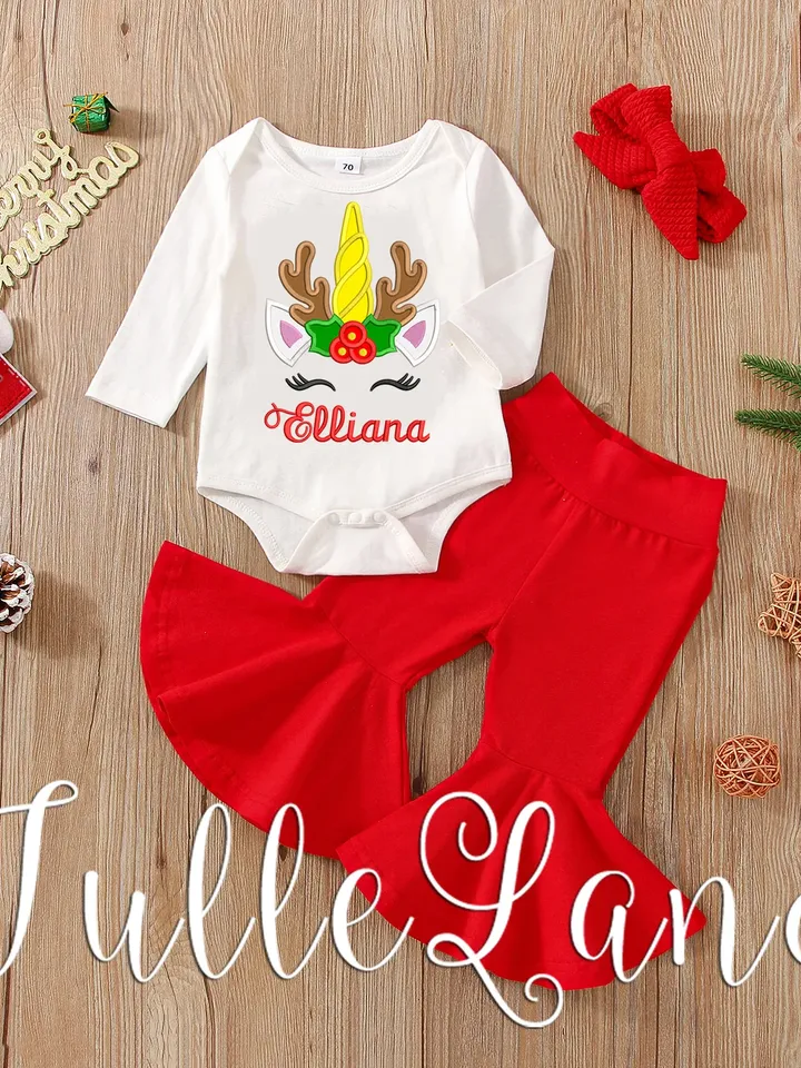 Christmas Unicorn with bow Reindeer Santa Winter Snowflake Red Poinsettia Design Applique for Machine Embroidery
